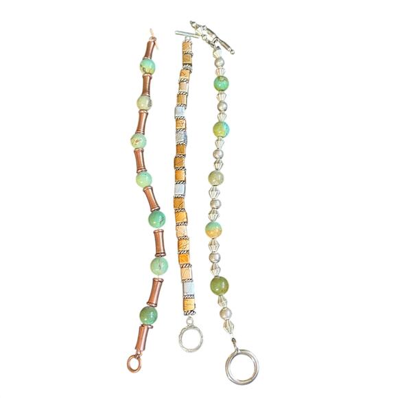 Copper + Turquoise + Silver 3 Bracelet Stack Set Mixed Metal - Picture 1 of 5